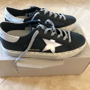 Golden Goose Hi Star Black Leather Shiny Star